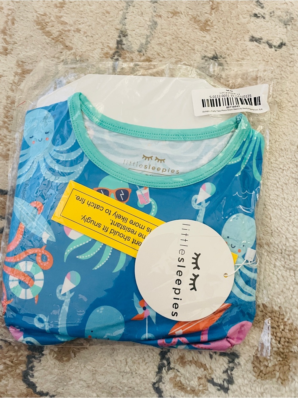 Little Sleepies Octopus Print Kids short sleeve Pajama Set size 5/6 NWT